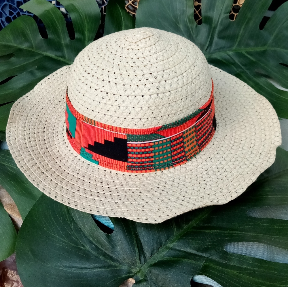 2 in 1 Kente Straw Bowler